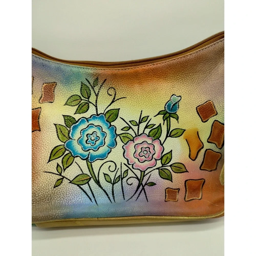 Floral Hobo bag Great Am. Leatherworks Hand painted adjustable shoulder strap